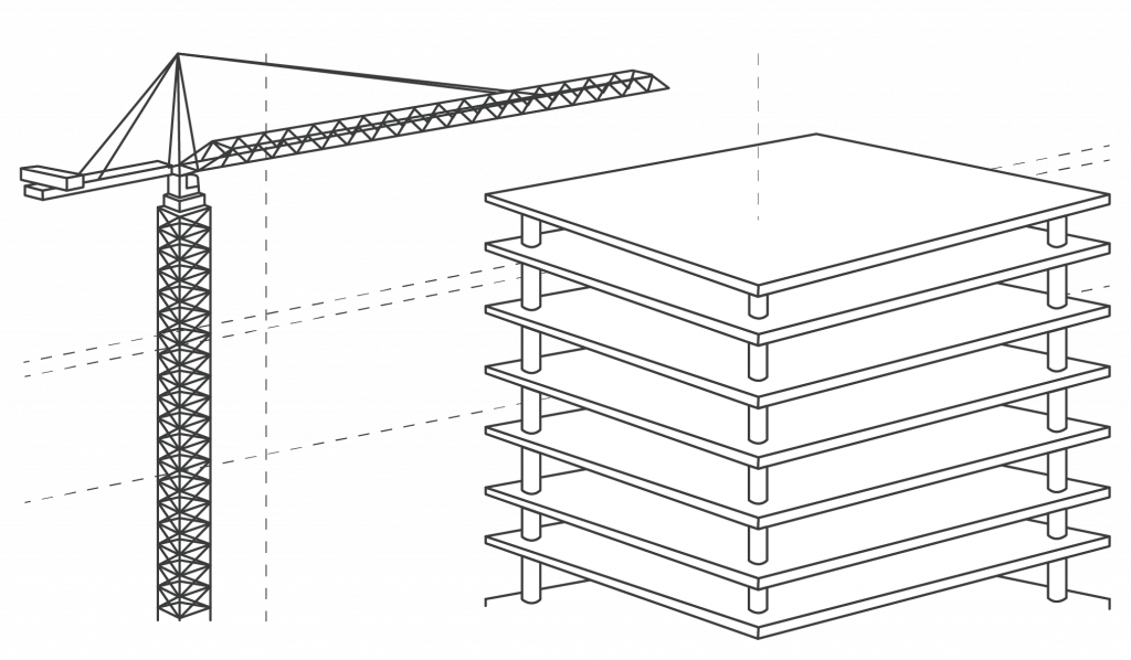 crane with unfinished building line drawing